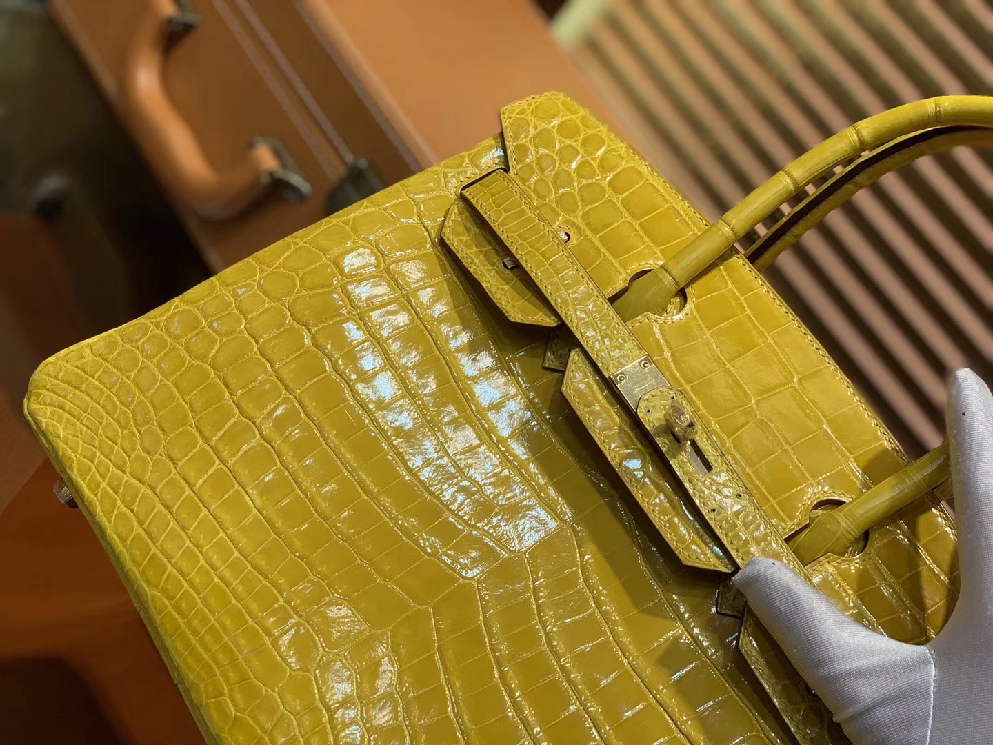 Hermès（爱马仕）Birkin铂金包 琥珀黄 一级皮 尼罗鳄鱼 进口原料 顶级手缝工艺 30cm