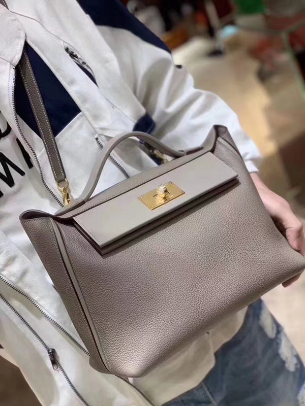 Hermès（爱马仕）Kelly-2424 锡器灰 原厂御用顶级小牛皮拼Swift皮 togo 金扣 29cm