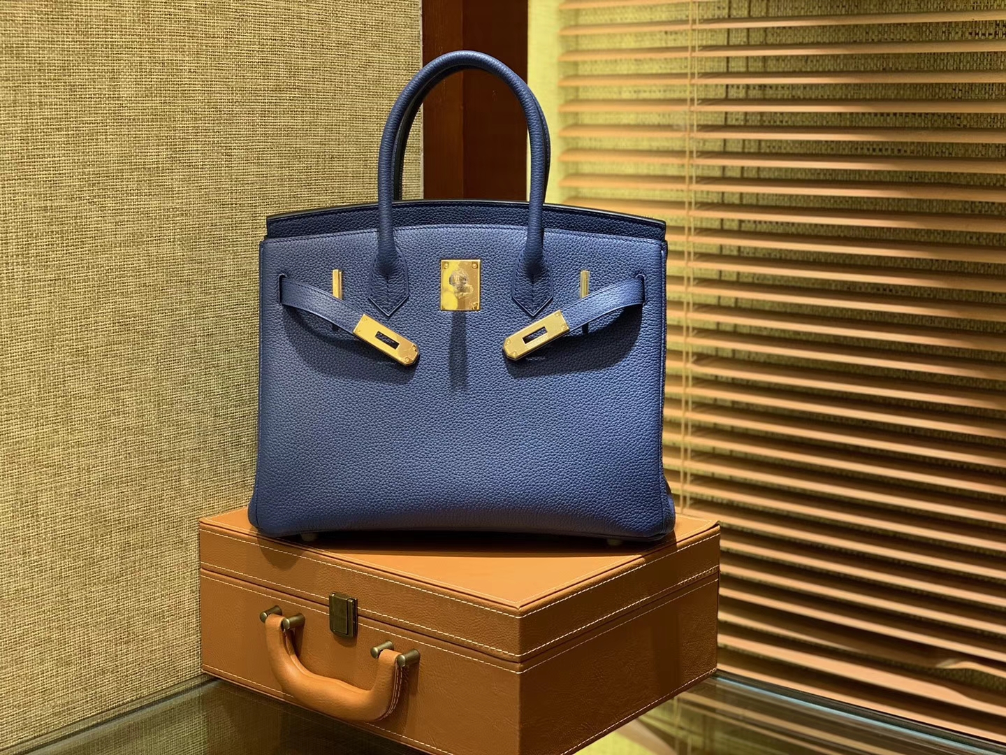 Hermès（爱马仕）Birkin铂金包 玛瑙蓝 德国进口小牛皮 顶级品质全手工缝制 金扣 30cm