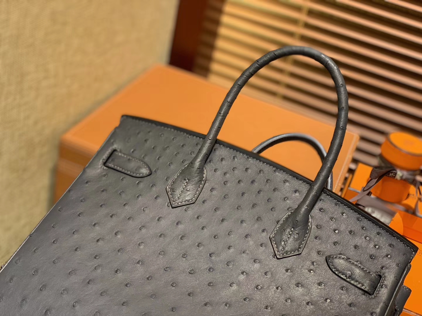 Hermès（爱马仕）Birkin铂金包 灰色 南非进口鸵鸟皮 KK级别 匠心打造 30cm
