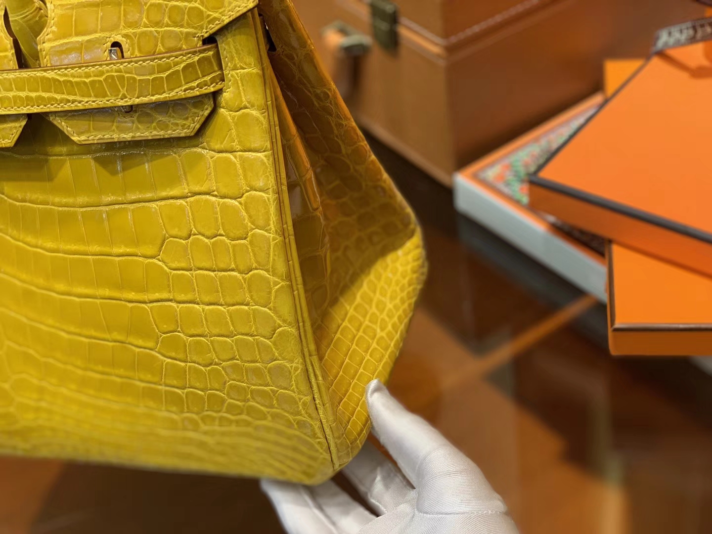 Hermès（爱马仕）Birkin铂金包 琥珀黄 一级皮 尼罗鳄鱼 进口原料 顶级手缝工艺 30cm