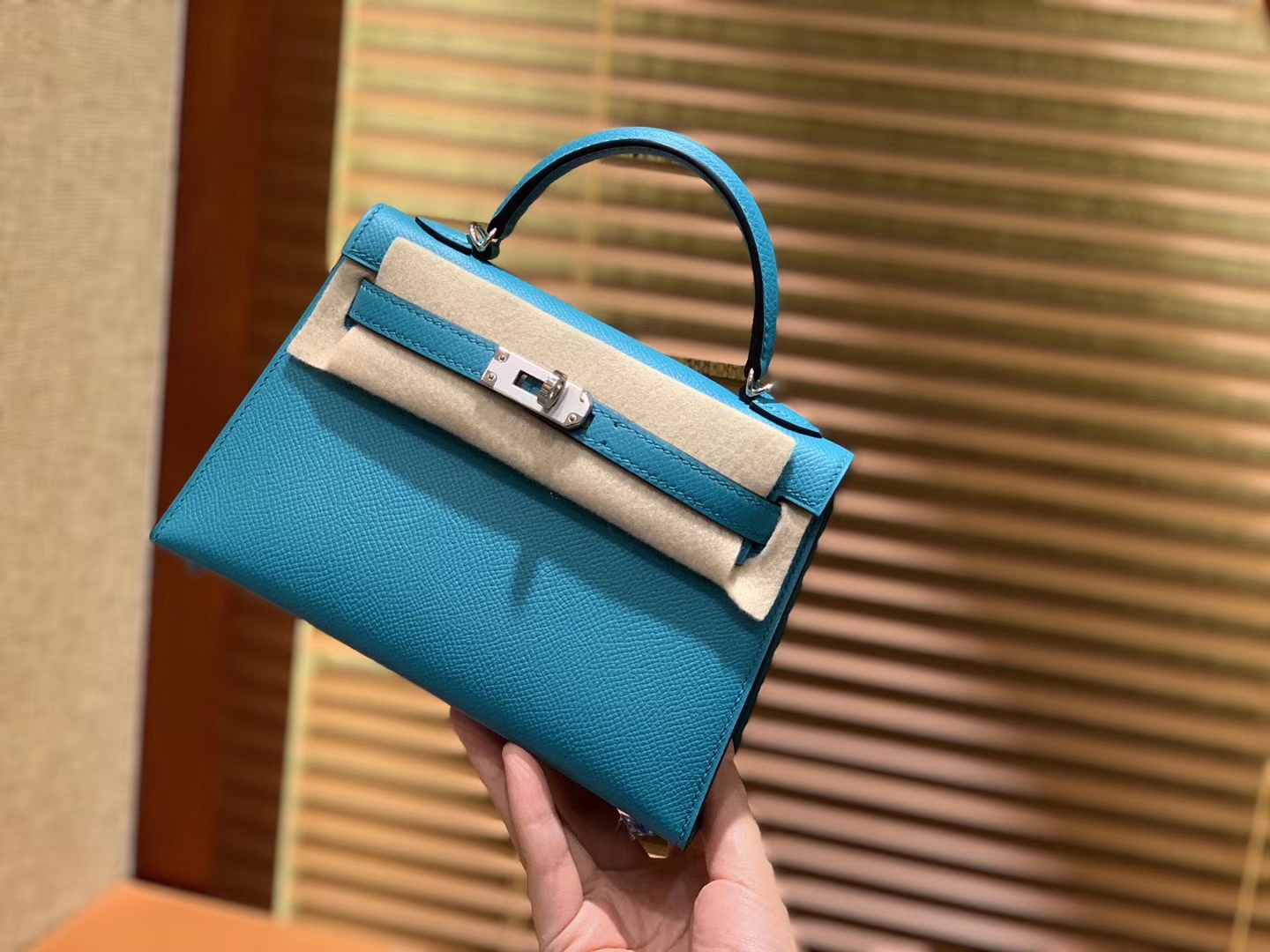 Hermès（爱马仕）MiniKelly 迷你凯莉 孔雀蓝 德国掌纹牛皮 原版蜜蜡 全手工缝制 2代 19cm