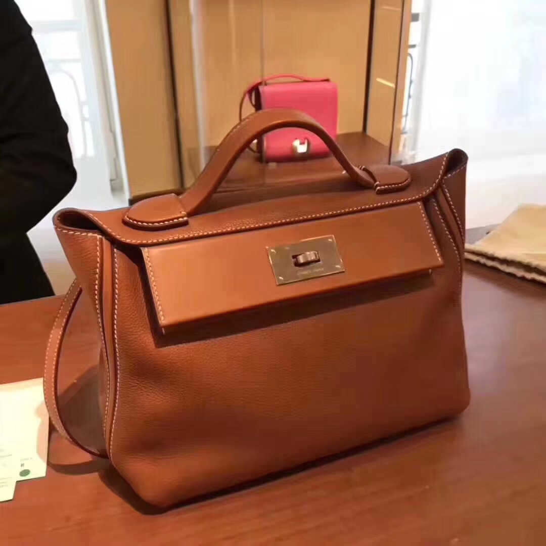 Hermès（爱马仕）Kelly-2424 金棕色 原厂御用顶级小牛皮拼Swift皮 togo 金扣 29cm