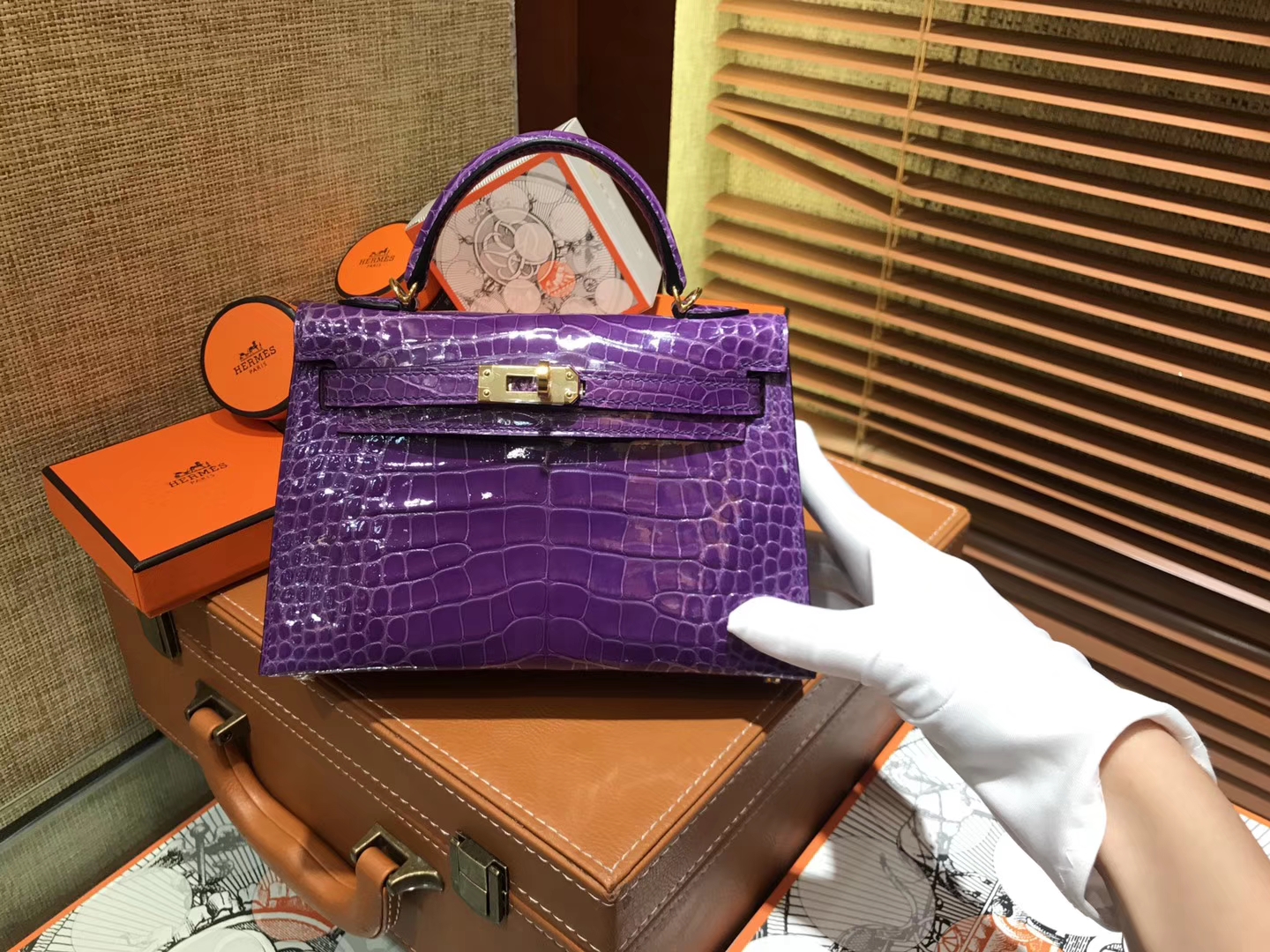Hermès（爱马仕）MiniKelly 迷你凯莉 梦幻紫 一级美洲鳄鱼皮 顶级手缝蜡线 金扣 19cm 2代