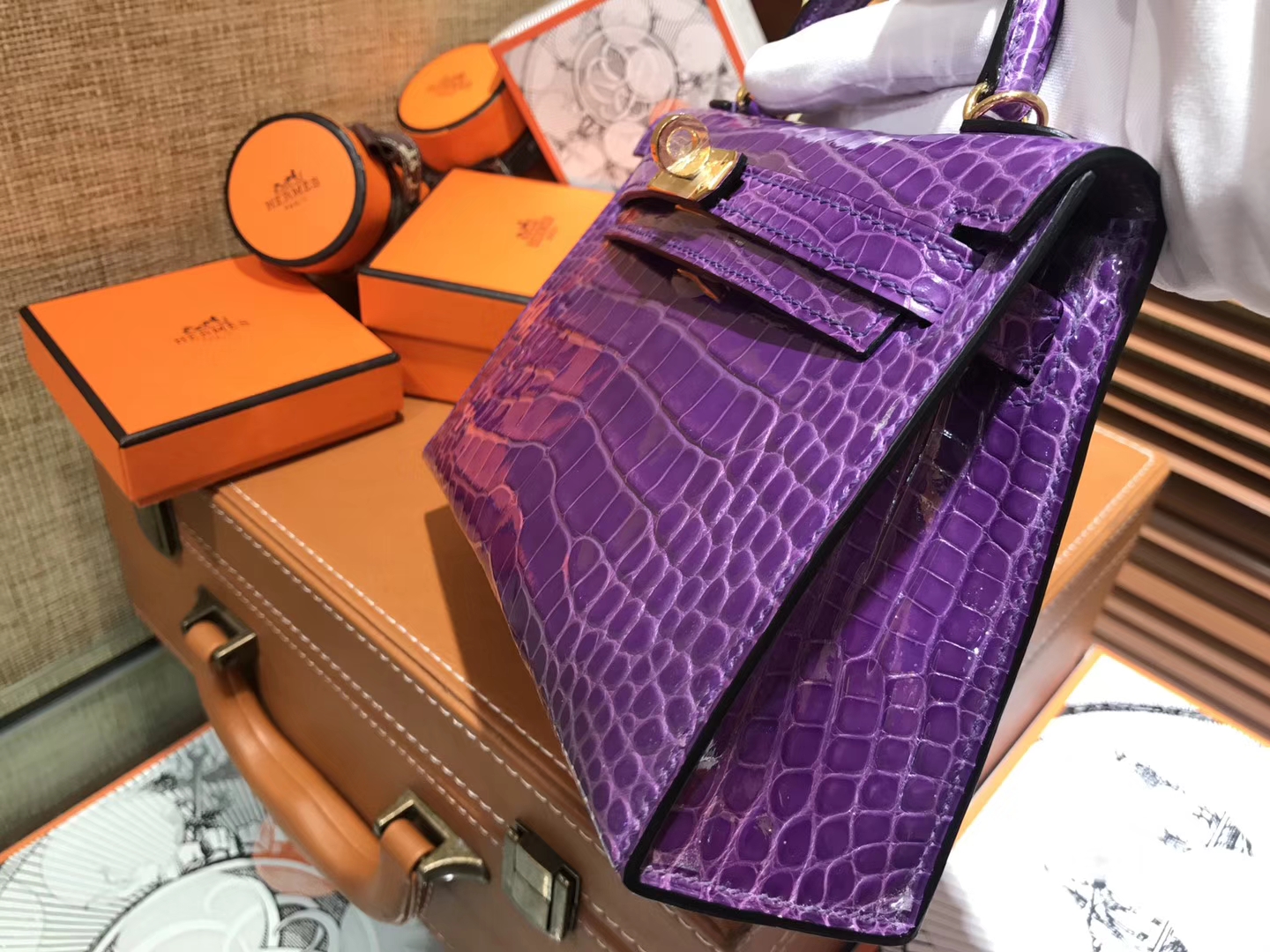 Hermès（爱马仕）MiniKelly 迷你凯莉 梦幻紫 一级美洲鳄鱼皮 顶级手缝蜡线 金扣 19cm 2代