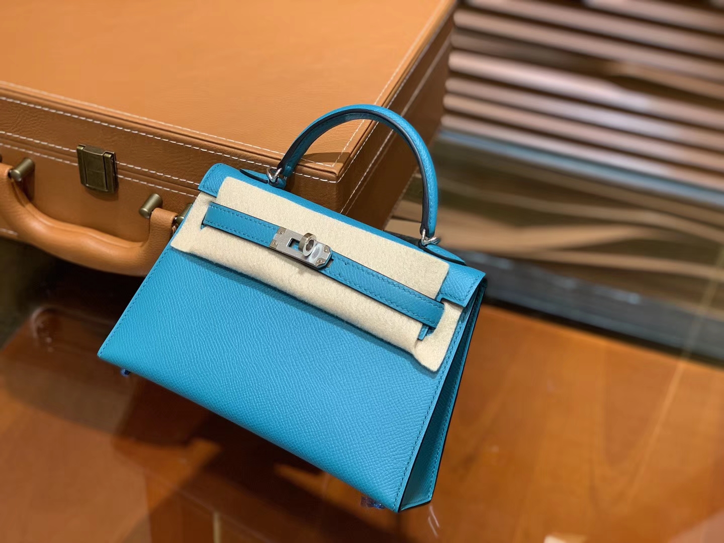 Hermès（爱马仕）MiniKelly 迷你凯莉 孔雀蓝 德国掌纹牛皮 原版蜜蜡 全手工缝制 2代 19cm