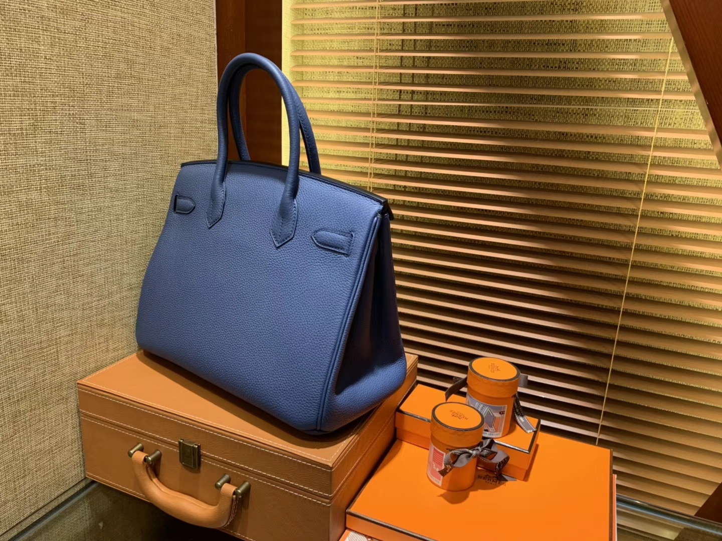Hermès（爱马仕）Birkin铂金包 玛瑙蓝 德国进口小牛皮 顶级品质全手工缝制 金扣 30cm