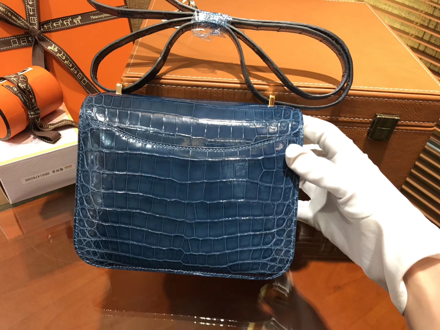 Hermès（爱马仕）Constance空姐包 风暴蓝 一级 尼罗 鳄鱼皮 臻品级别 金扣 18cm