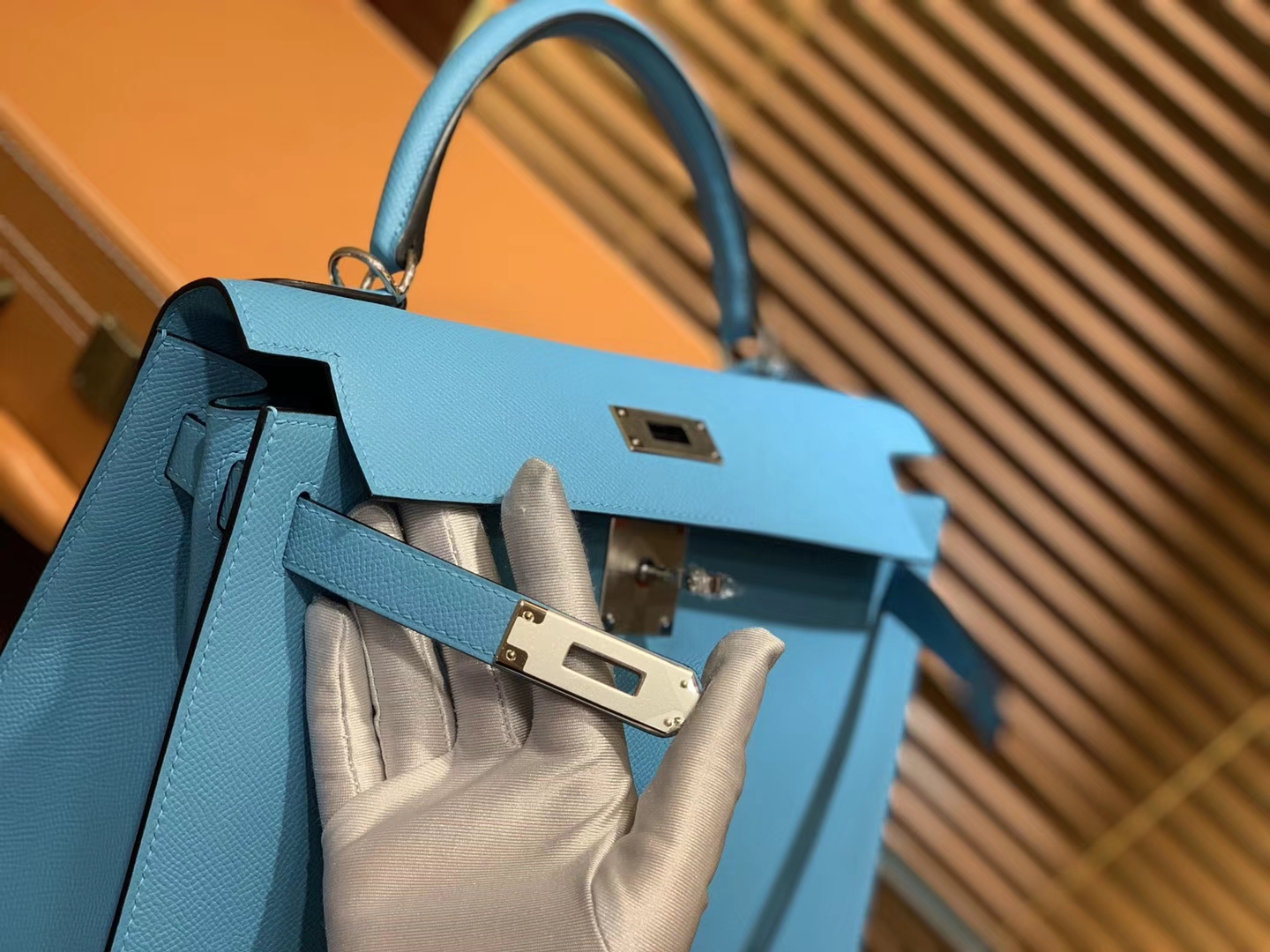 Hermès（爱马仕）Kelly凯莉包 北方蓝 德国掌纹牛皮 进口原料 顶级手工缝制 金扣 28cm