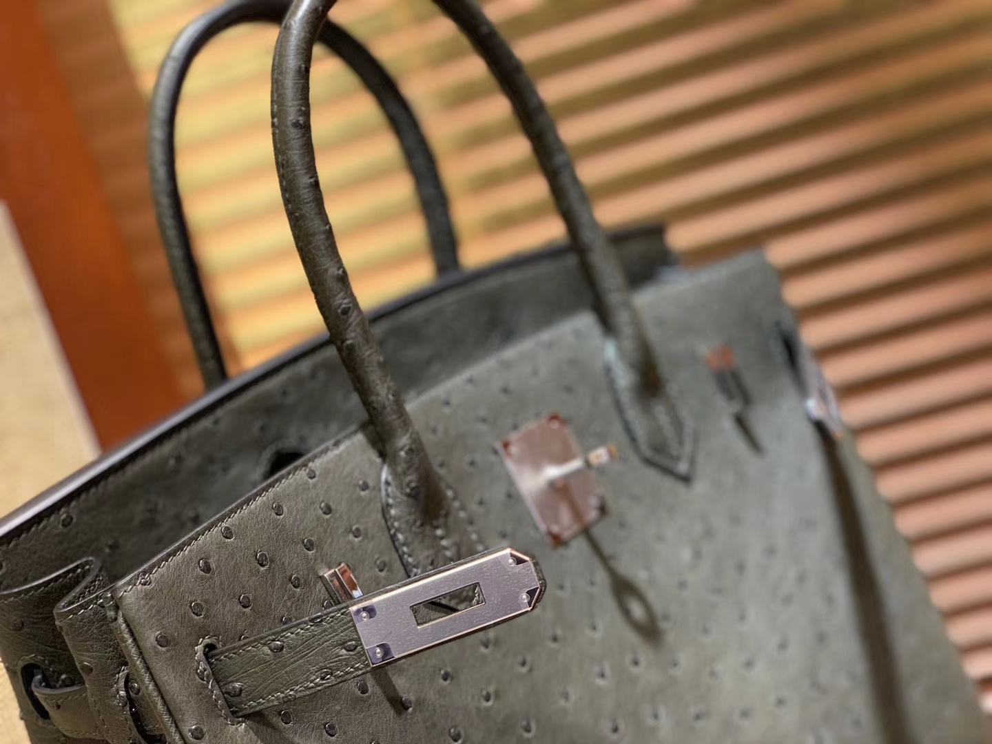 Hermès（爱马仕）Birkin 30cm 松柏绿 南非进口鸵鸟皮 顶级手缝工艺 金扣