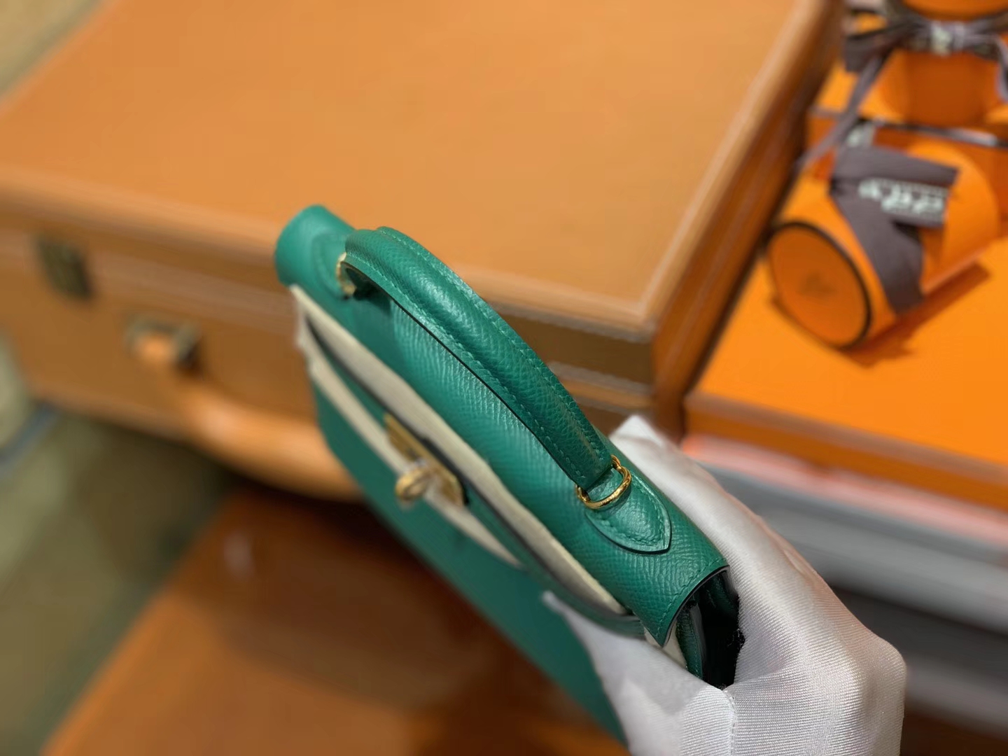 Hermès（爱马仕）MiniKelly 迷你凯莉 U4丝绒绿 德国掌纹牛皮 原版蜜蜡 全手工缝制 2代 19cm