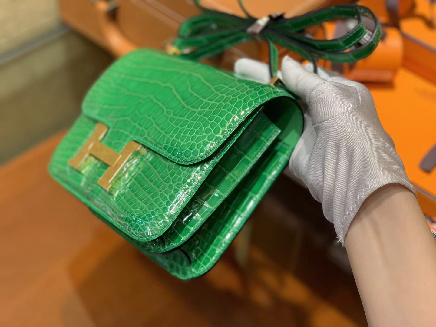 Hermès（爱马仕）Constance空姐包 仙人掌绿 一级 美洲 鳄鱼皮 臻品级别 金扣 18cm