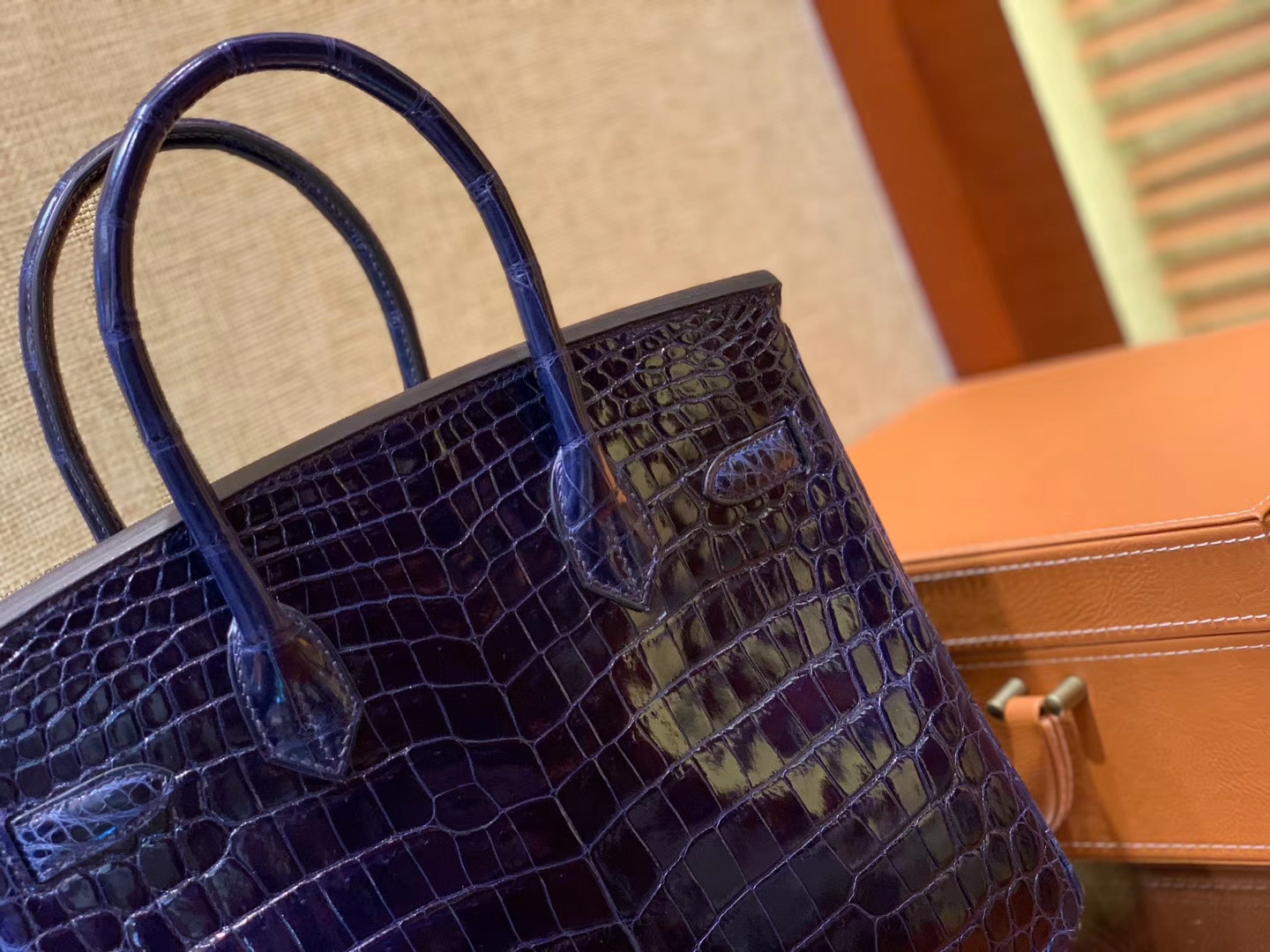 Hermès（爱马仕）Kelly 凯莉包 午夜蓝 一级皮 尼罗鳄鱼皮 顶级全手工缝制 金扣 28cm
