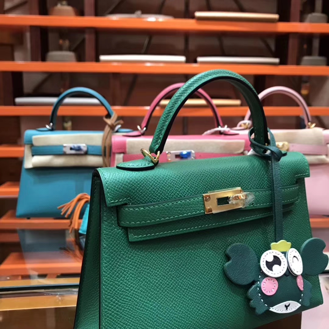 Hermès（爱马仕）Birkin铂金包 mini kelly 孔雀绿 进口掌纹小牛皮 金扣 顶级手工缝制 19cm