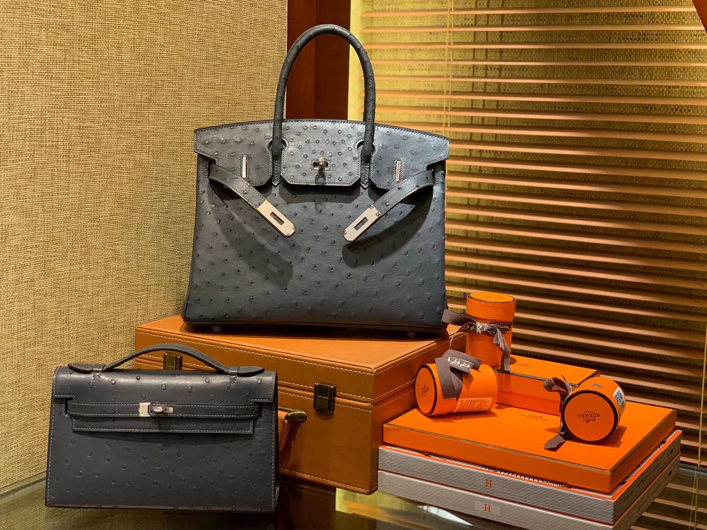 Hermès（爱马仕）Birkin铂金包 灰色 南非进口鸵鸟皮 KK级别 匠心打造 30cm