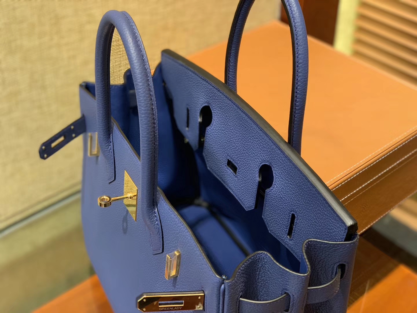 Hermès（爱马仕）Birkin铂金包 明蓝色 德国进口小牛皮 顶级品质全手工缝制 金扣 30cm