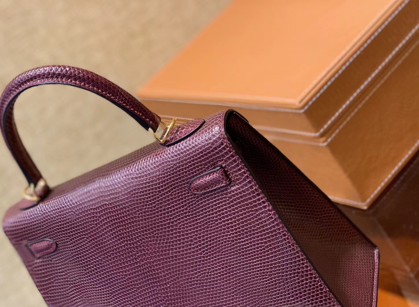Hermès（爱马仕）Kelly 25cm 波尔多酒红 野生蜥蜴皮 巨蜥 顶级手工缝制 金扣