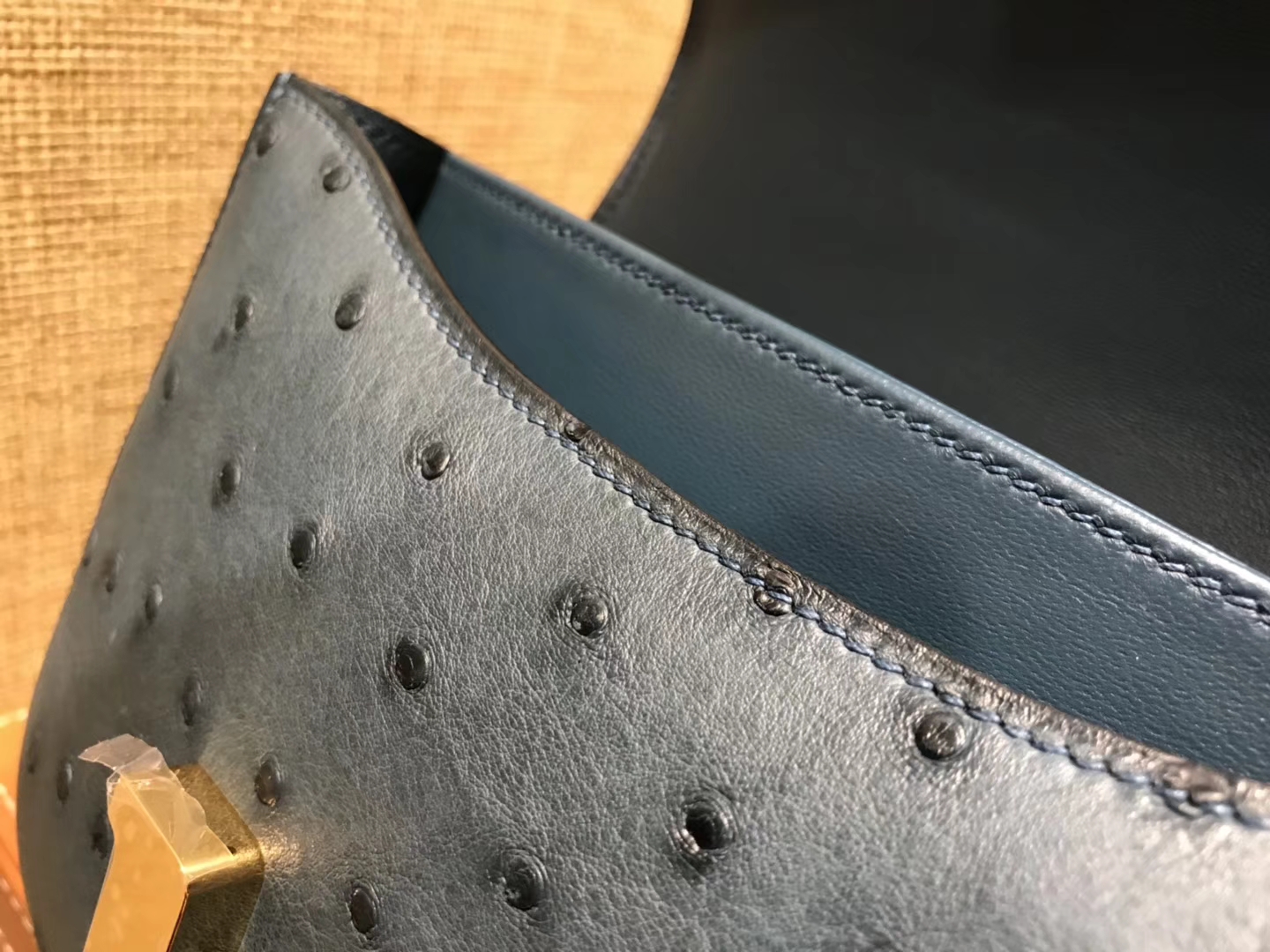 Hermès（爱马仕）Constance 18cm 靛蓝色 南非进口鸵鸟 KK级别 顶级全手工 金扣