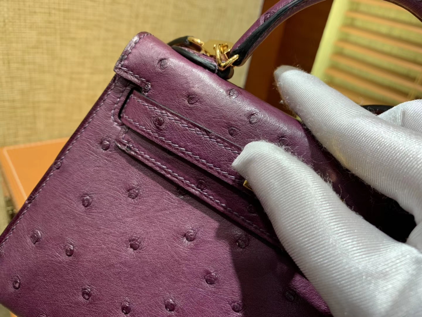 Hermès（爱马仕）迷你2代 mini Kelly 深紫色 南非KK鸵鸟 全手工缝制 19cm