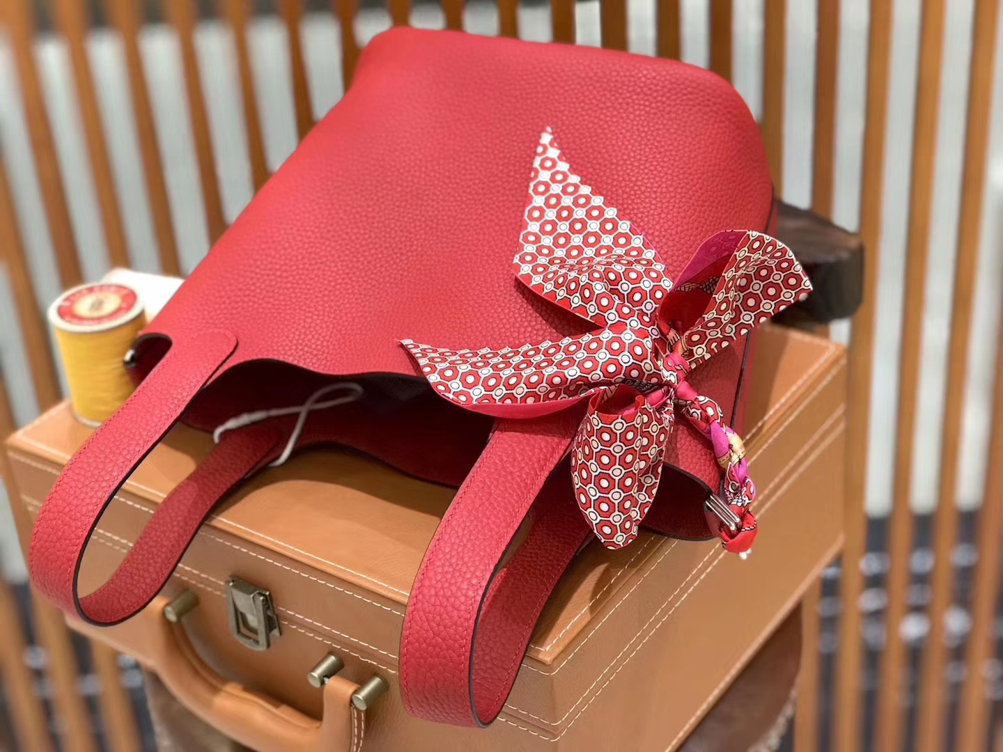 Hermès（爱马仕）新增现货 Picotin 菜篮子 国旗红 全手工蜡线缝制 银扣 18cm