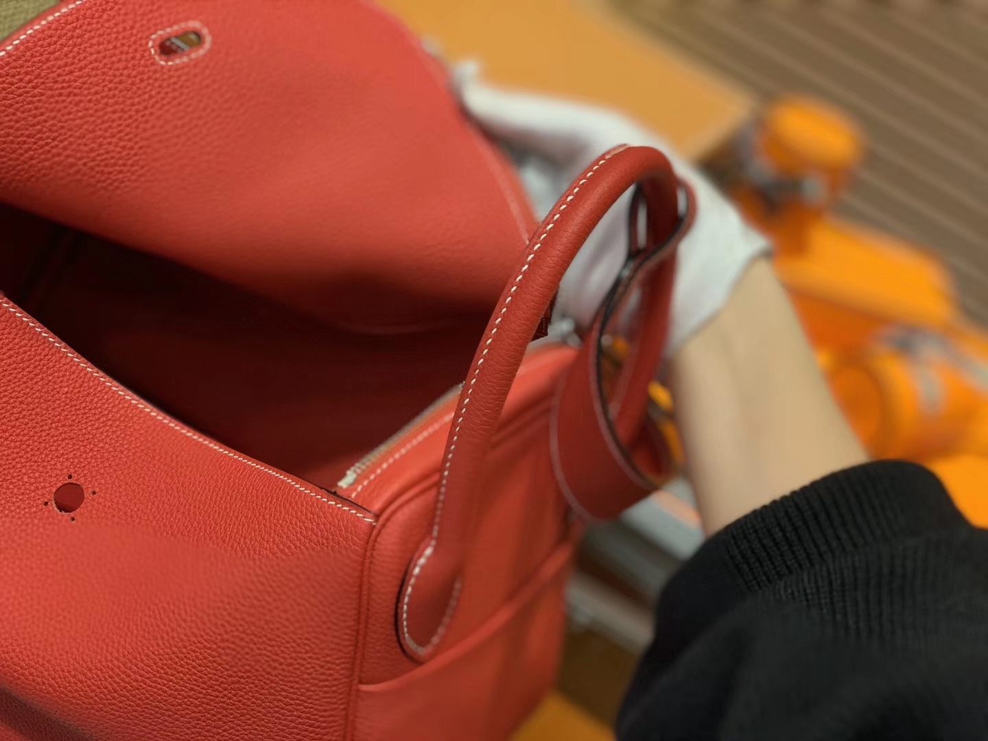 Hermès（爱马仕）Lindy琳迪包 红色 德国进口togo牛皮 全手工缝制 银扣 30cm