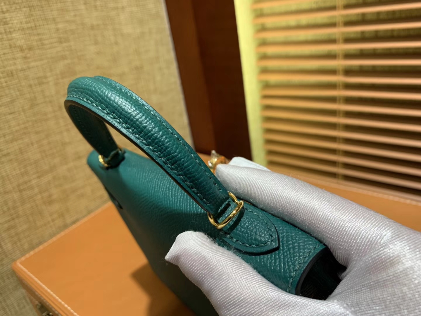Hermès（爱马仕）Mini Kelly迷你凯莉 孔雀绿 德国掌纹牛皮 全手工缝制 臻品级别 金扣 19cm
