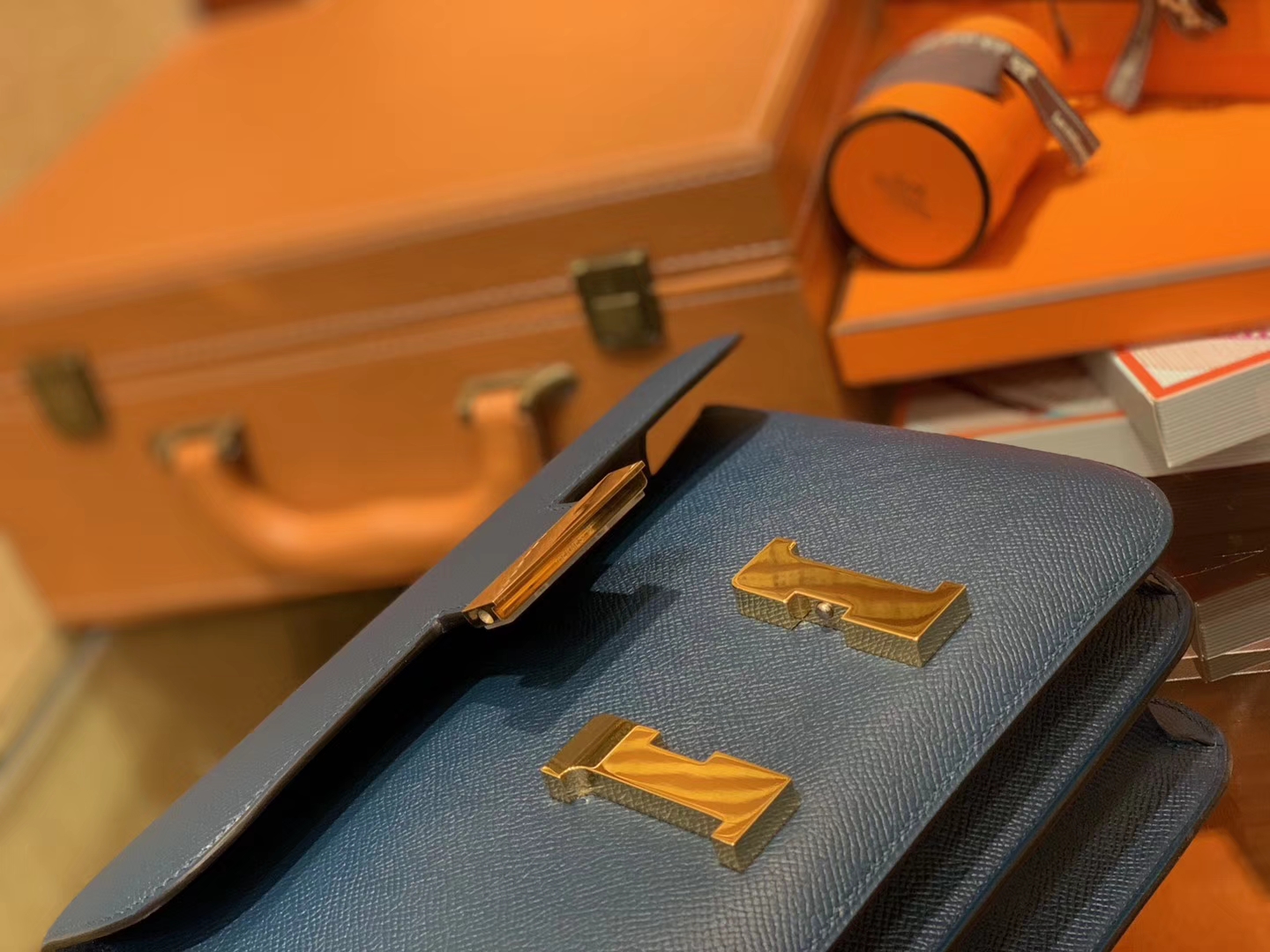 Hermès（爱马仕）Constance 23cm 靛蓝色 EP掌纹牛皮 德国进口原料