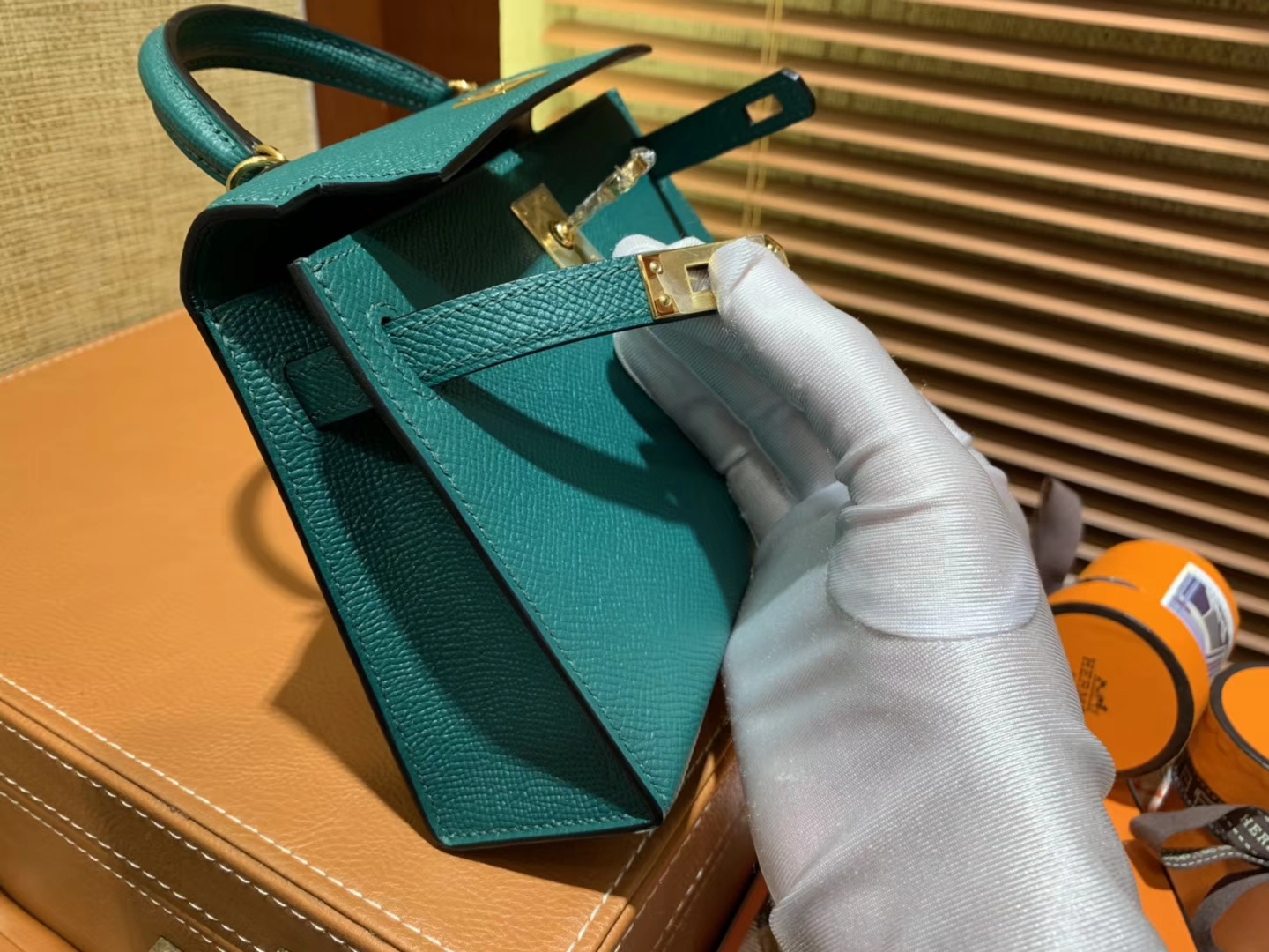 Hermès（爱马仕）Mini Kelly迷你凯莉 孔雀绿 德国掌纹牛皮 全手工缝制 臻品级别 金扣 19cm