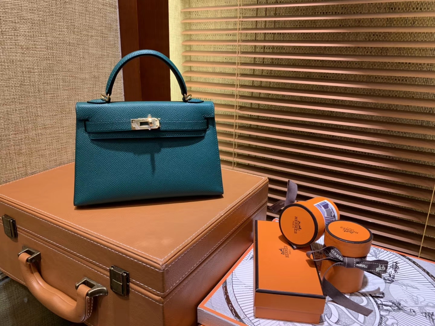 Hermès（爱马仕）Mini Kelly迷你凯莉 孔雀绿 德国掌纹牛皮 全手工缝制 臻品级别 金扣 19cm