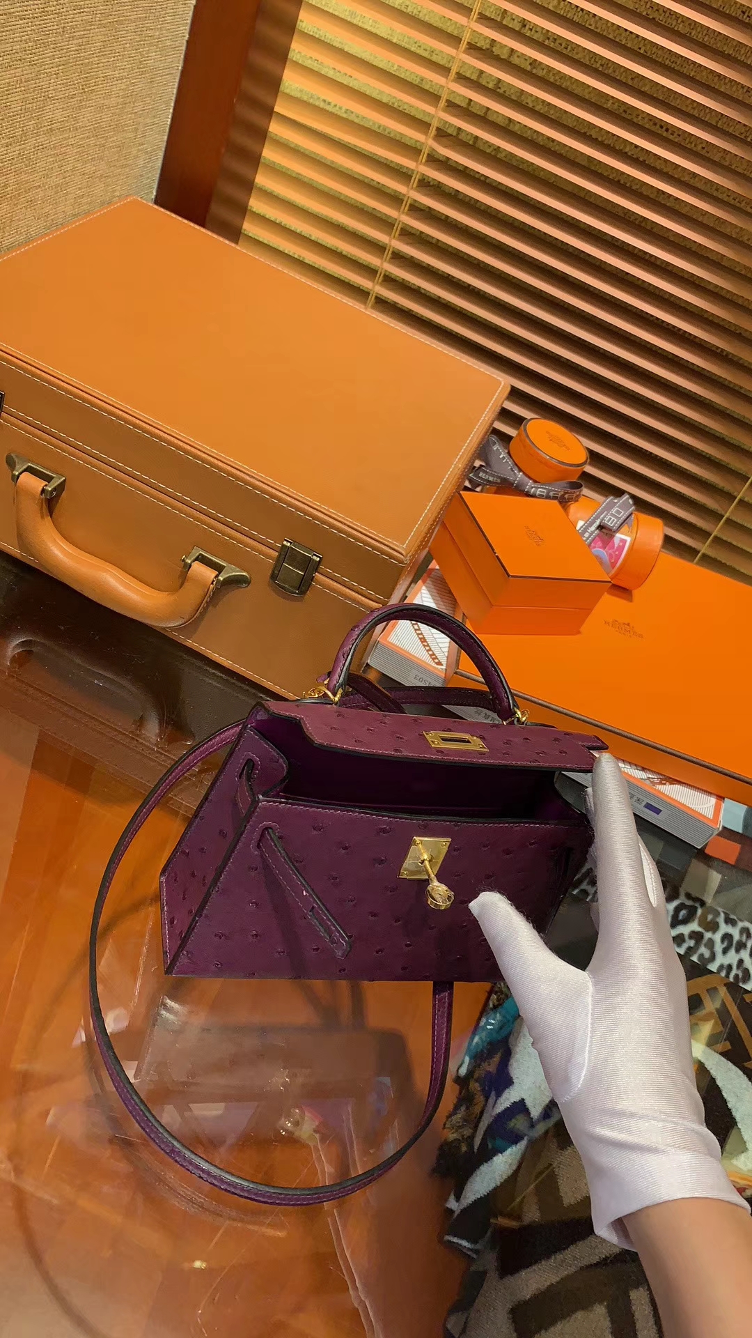 Hermès（爱马仕）迷你2代 mini Kelly 深紫色 南非KK鸵鸟 全手工缝制 19cm