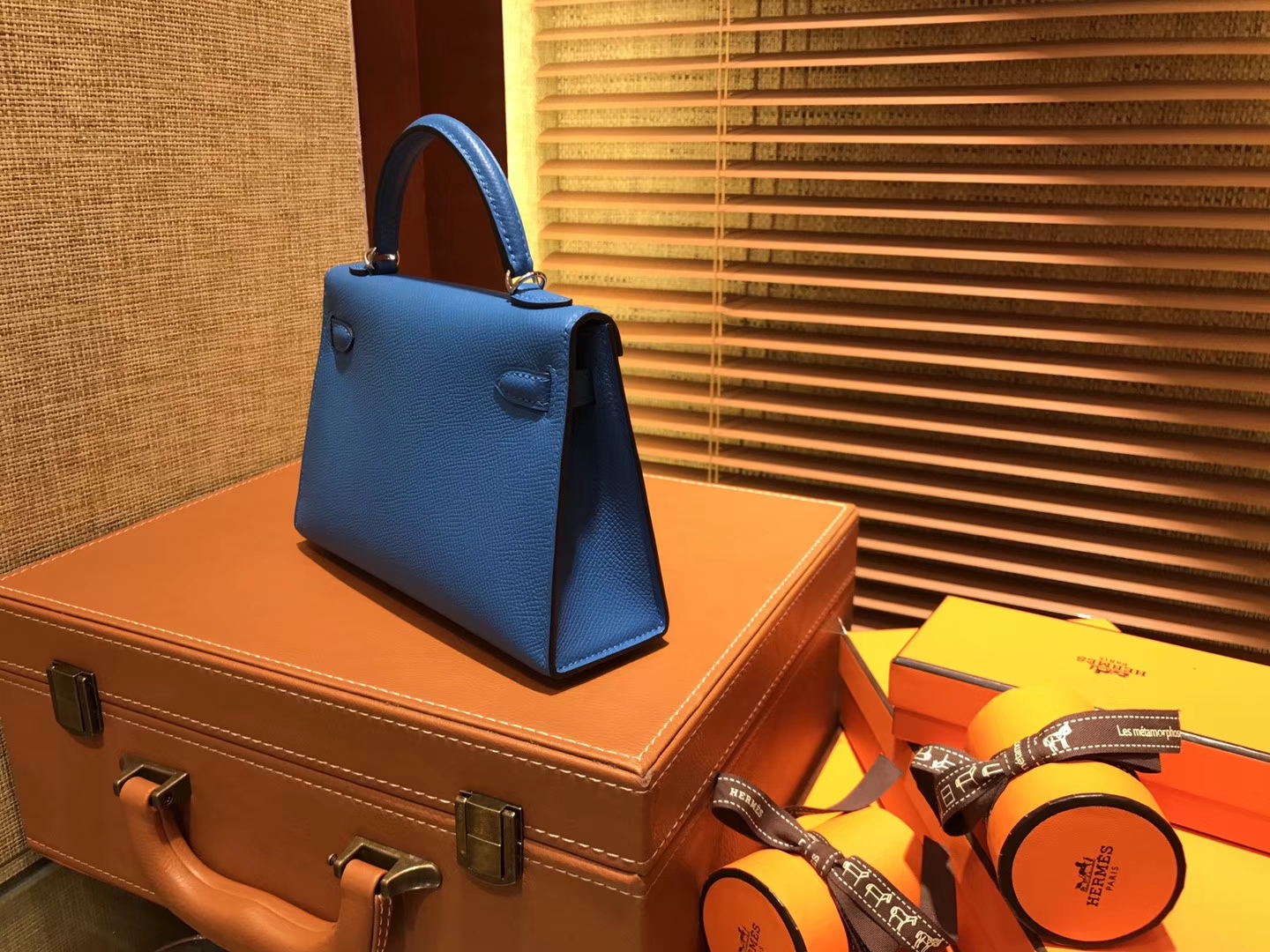Hermès（爱马仕）Mini Kelly迷你凯莉 蓝色 德国掌纹牛皮 全手工缝制 臻品级别 金扣 19cm