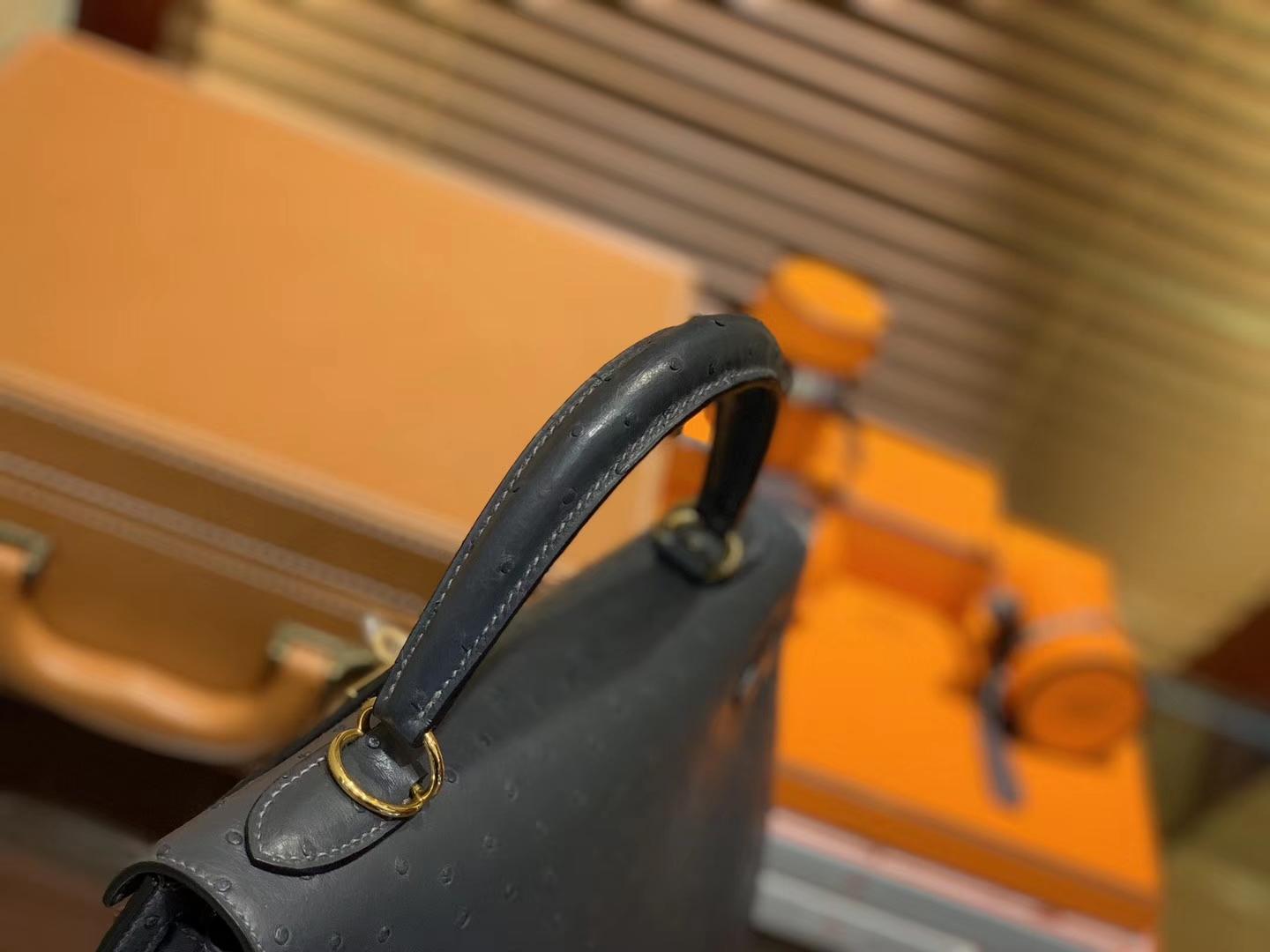 Hermès（爱马仕）Kelly凯莉包 锡器灰 南非进口KK级鸵鸟 顶级手缝版本 24K金扣 28cm