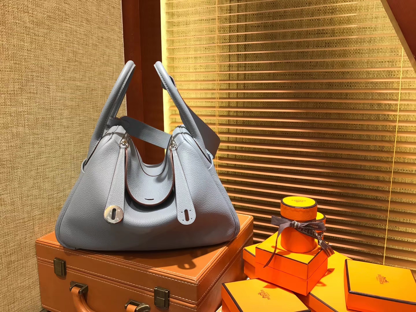 Hermès（爱马仕）Lindy琳迪包 亚麻蓝 德国进口togo牛皮 全手工缝制 银扣 30cm