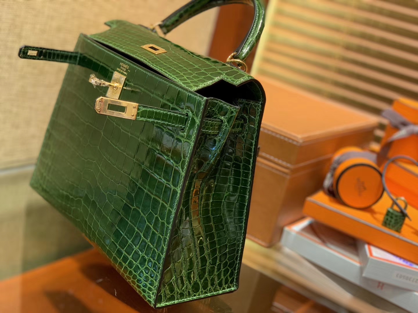 Hermès（爱马仕）Kelly 25cm 祖母绿 尼罗鳄鱼皮 顶级蜡线全手工