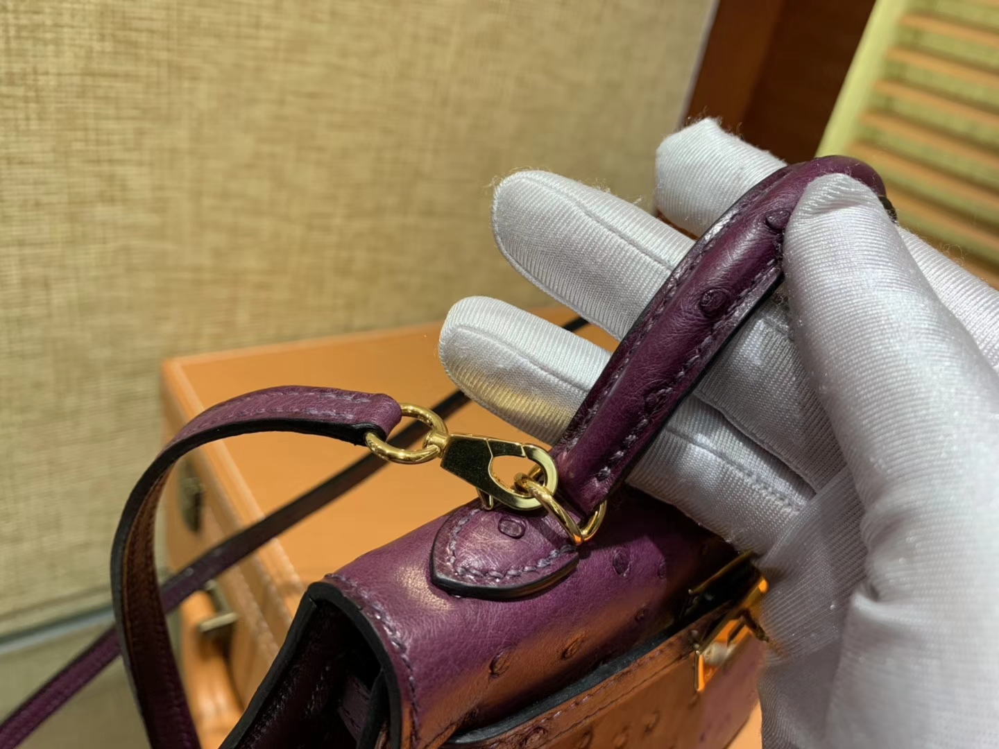 Hermès（爱马仕）迷你2代 mini Kelly 深紫色 南非KK鸵鸟 全手工缝制 19cm