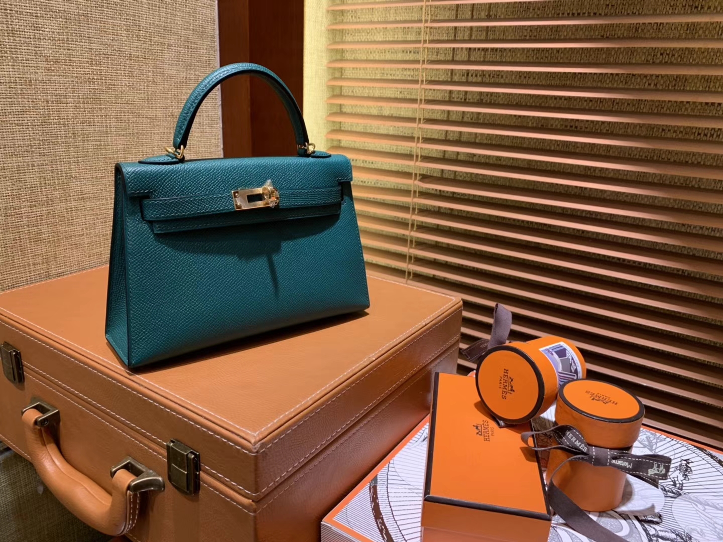 Hermès（爱马仕）Mini Kelly迷你凯莉 孔雀绿 德国掌纹牛皮 全手工缝制 臻品级别 金扣 19cm