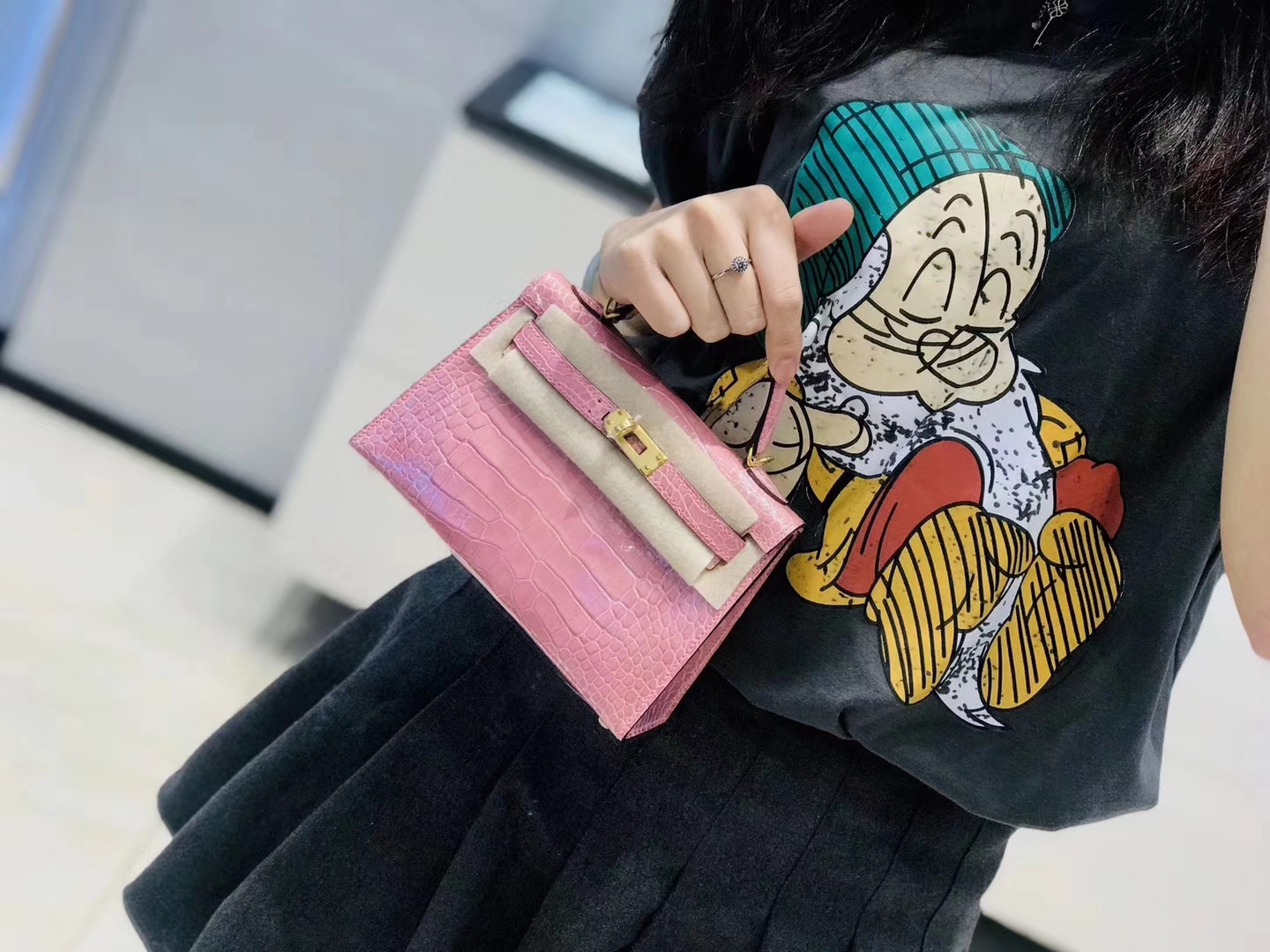 Hermès（爱马仕）MiniKelly迷你凯莉 藕粉色 尼罗鳄 美洲鳄 全手工缝制 2代 金扣 19cm