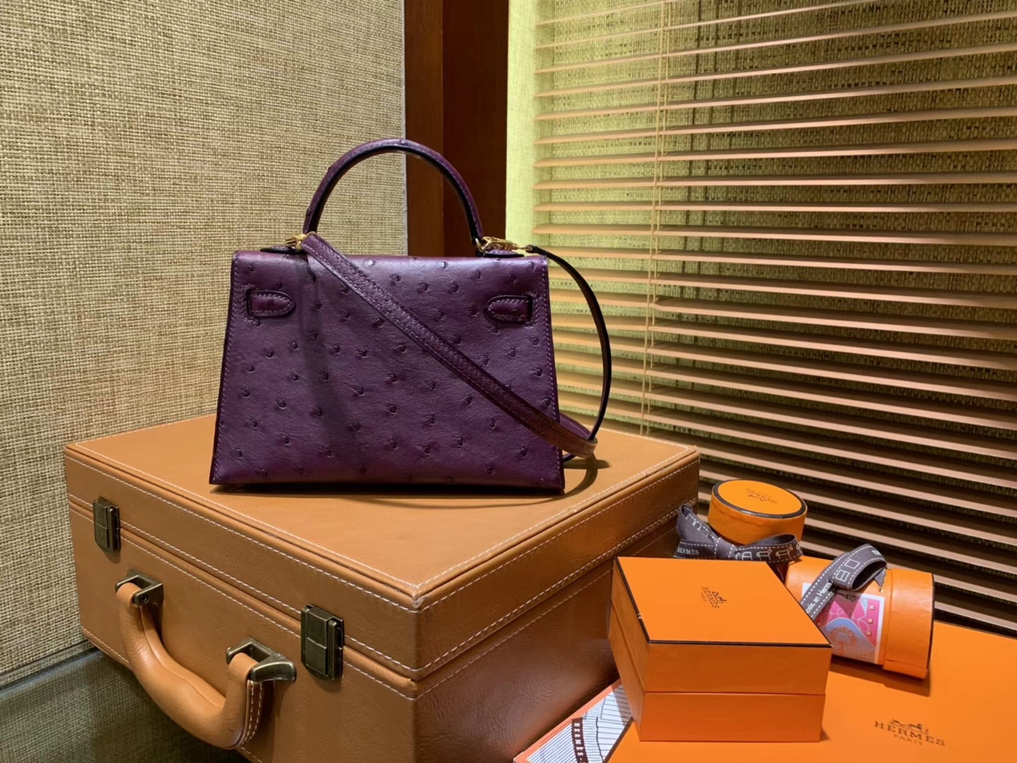 Hermès（爱马仕）迷你2代 mini Kelly 深紫色 南非KK鸵鸟 全手工缝制 19cm