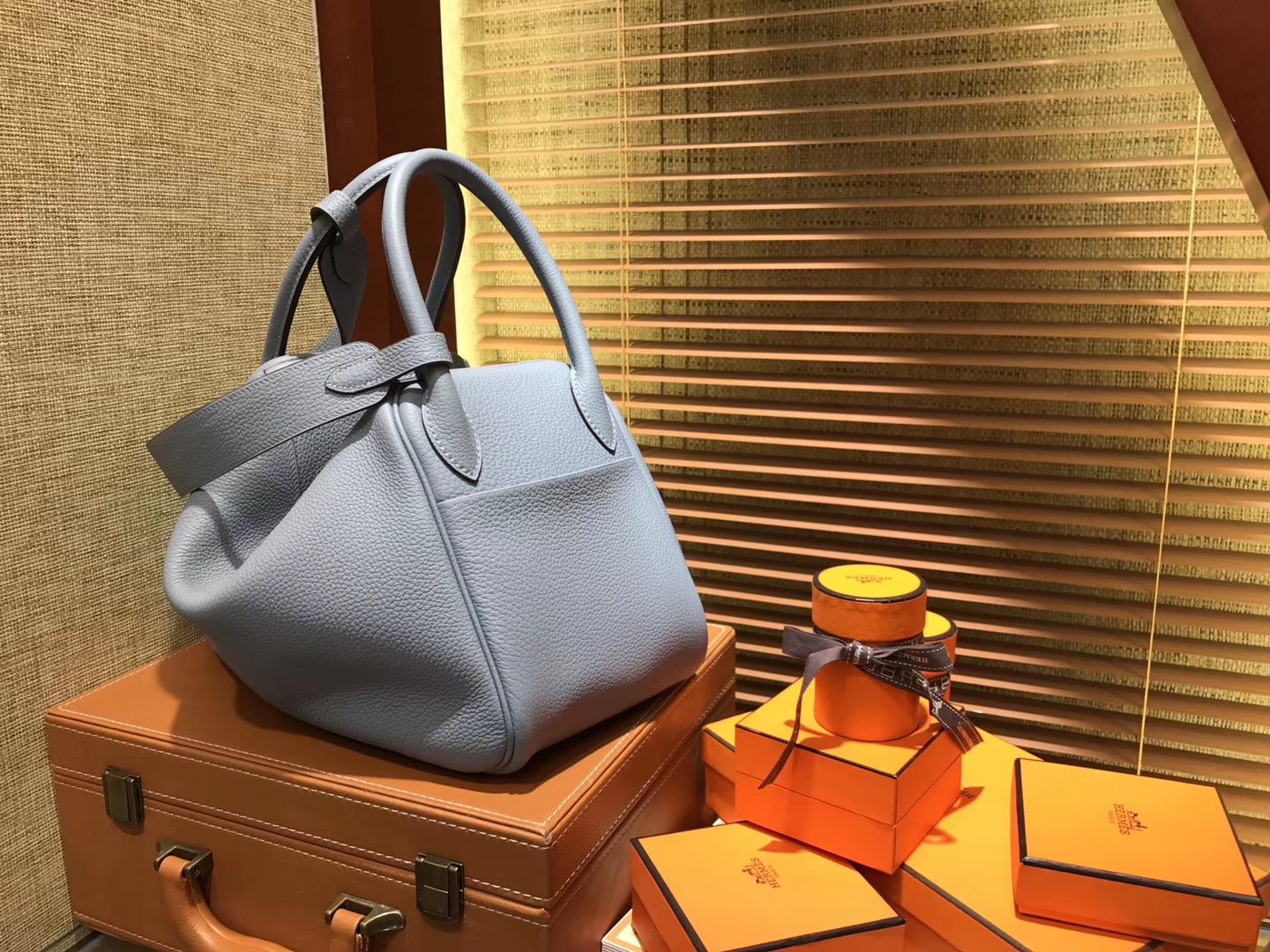 Hermès（爱马仕）Lindy琳迪包 亚麻蓝 德国进口togo牛皮 全手工缝制 银扣 30cm