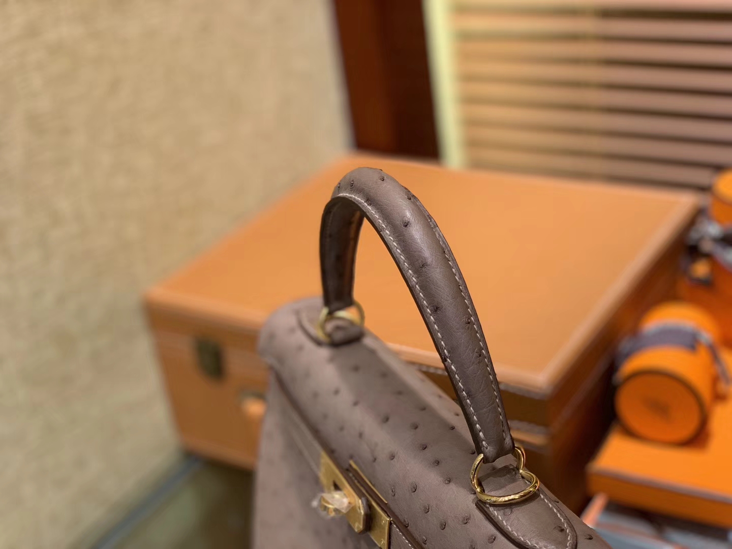 Hermès（爱马仕）Kelly凯莉包 大象灰 南非进口KK级鸵鸟 顶级手缝版本 24K金扣 28cm