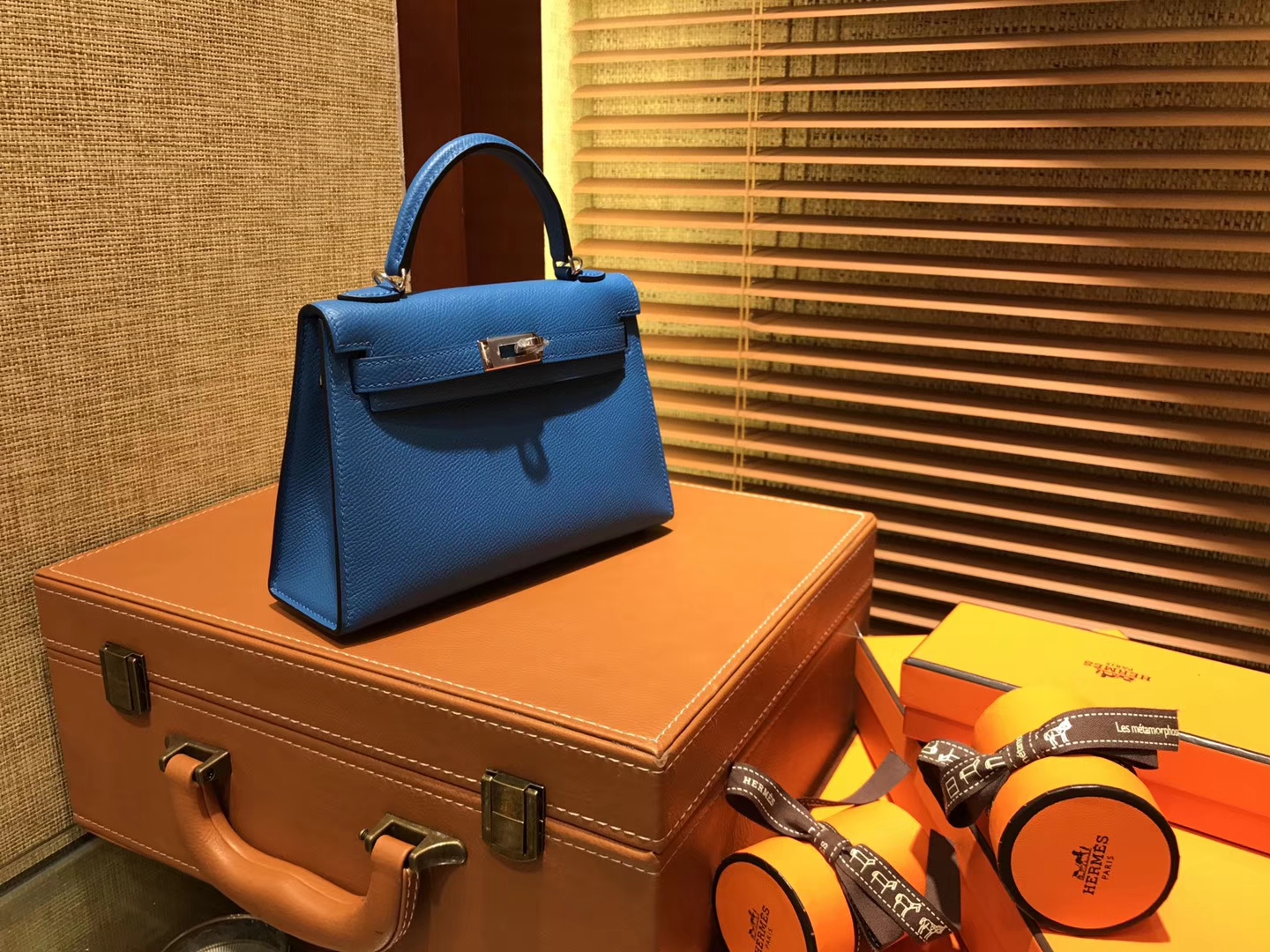 Hermès（爱马仕）Mini Kelly迷你凯莉 蓝色 德国掌纹牛皮 全手工缝制 臻品级别 金扣 19cm