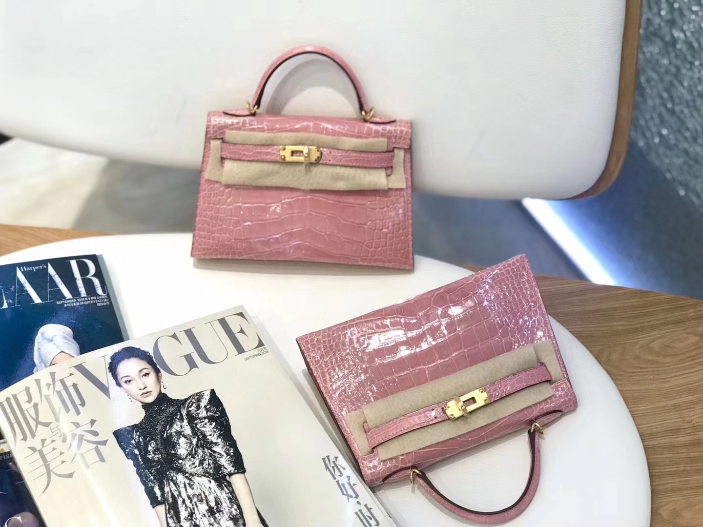Hermès（爱马仕）MiniKelly迷你凯莉 藕粉色 尼罗鳄 美洲鳄 全手工缝制 2代 金扣 19cm