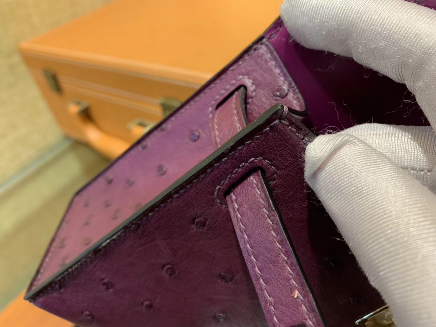 Hermès（爱马仕）迷你2代 mini Kelly 深紫色 南非KK鸵鸟 全手工缝制 19cm