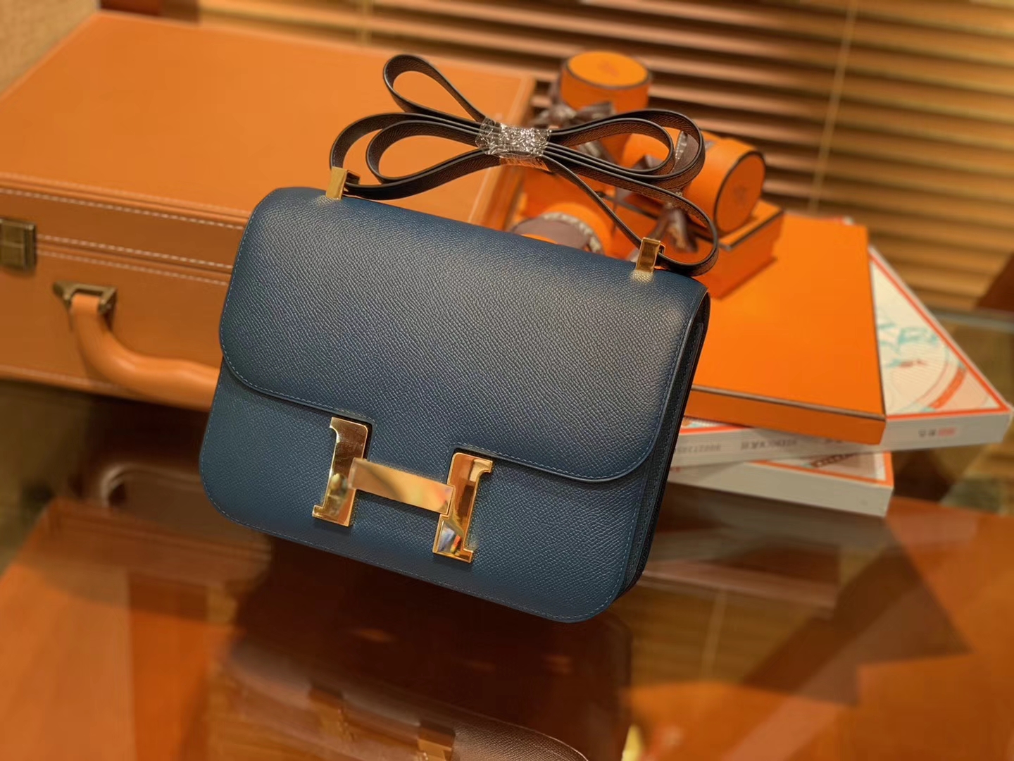 Hermès（爱马仕）Constance 23cm 靛蓝色 EP掌纹牛皮 德国进口原料