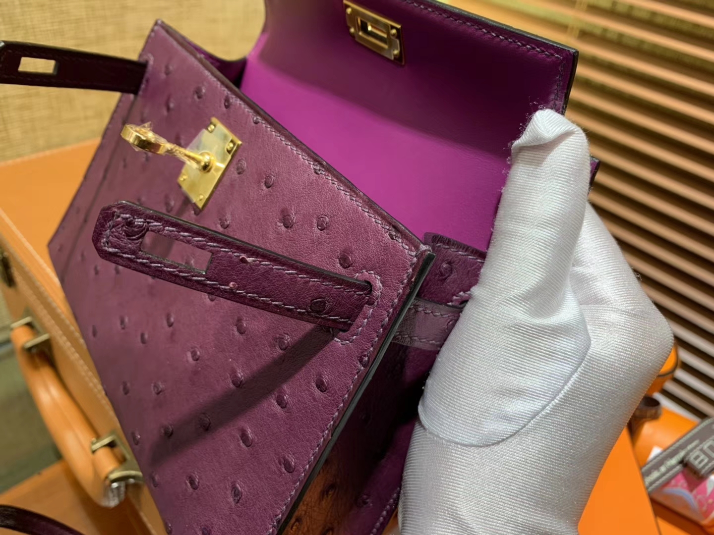 Hermès（爱马仕）迷你2代 mini Kelly 深紫色 南非KK鸵鸟 全手工缝制 19cm