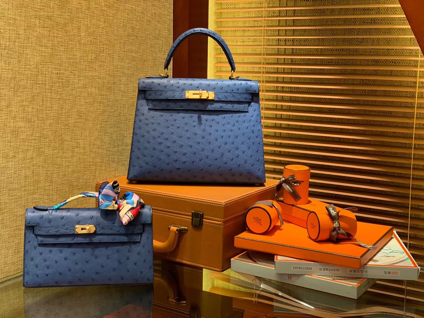Hermès（爱马仕）Kelly凯莉包 玛瑙蓝 南非进口KK级鸵鸟 顶级手缝版本 24K金扣 28cm