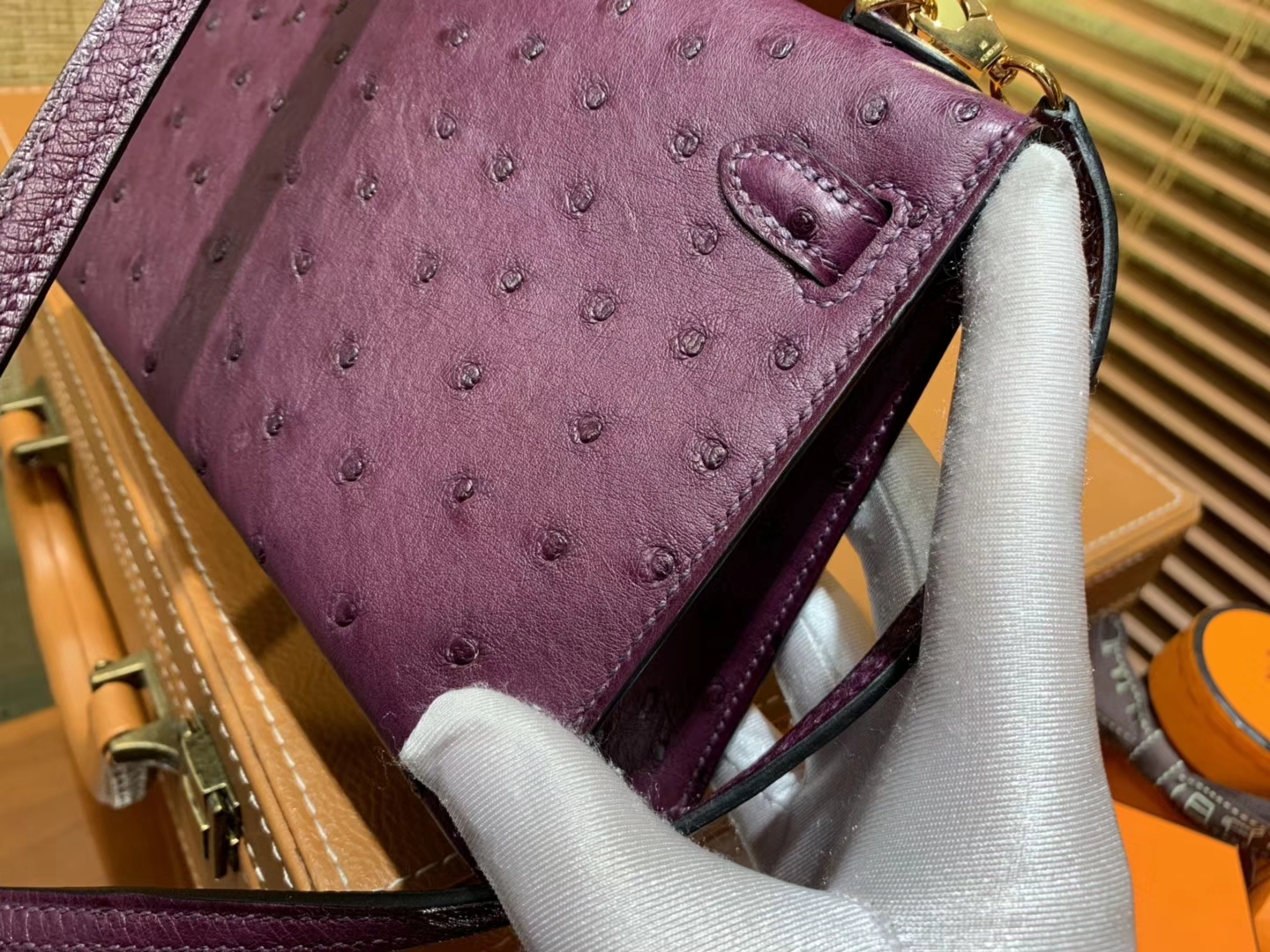 Hermès（爱马仕）迷你2代 mini Kelly 深紫色 南非KK鸵鸟 全手工缝制 19cm