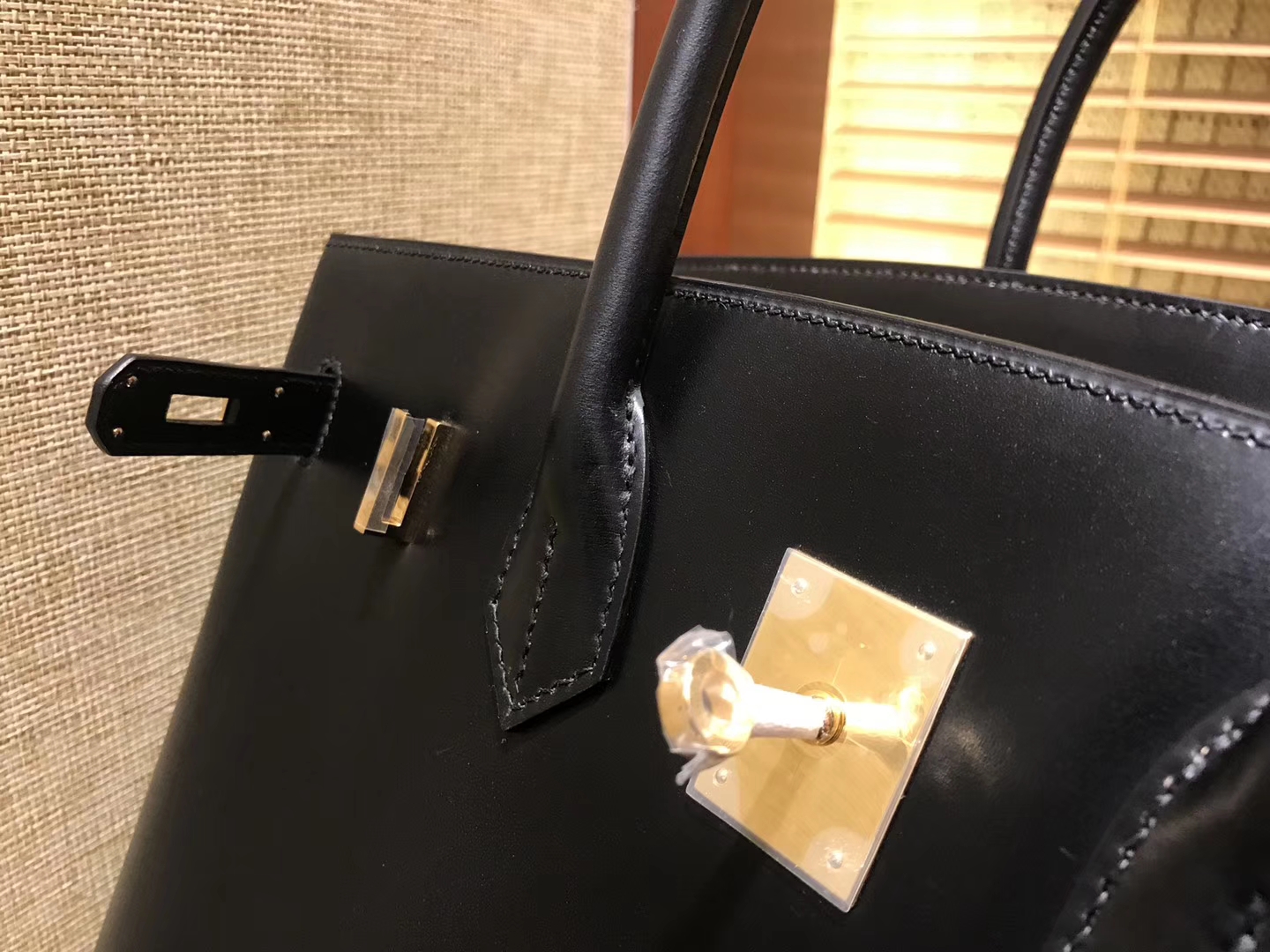 Hermès（爱马仕）Birkin铂金包 经典黑金 德国BOX牛皮 原版蜜蜡线 顶级手缝 金扣 35cm
