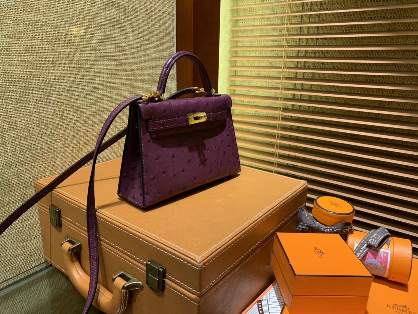 Hermès（爱马仕）迷你2代 mini Kelly 深紫色 南非KK鸵鸟 全手工缝制 19cm