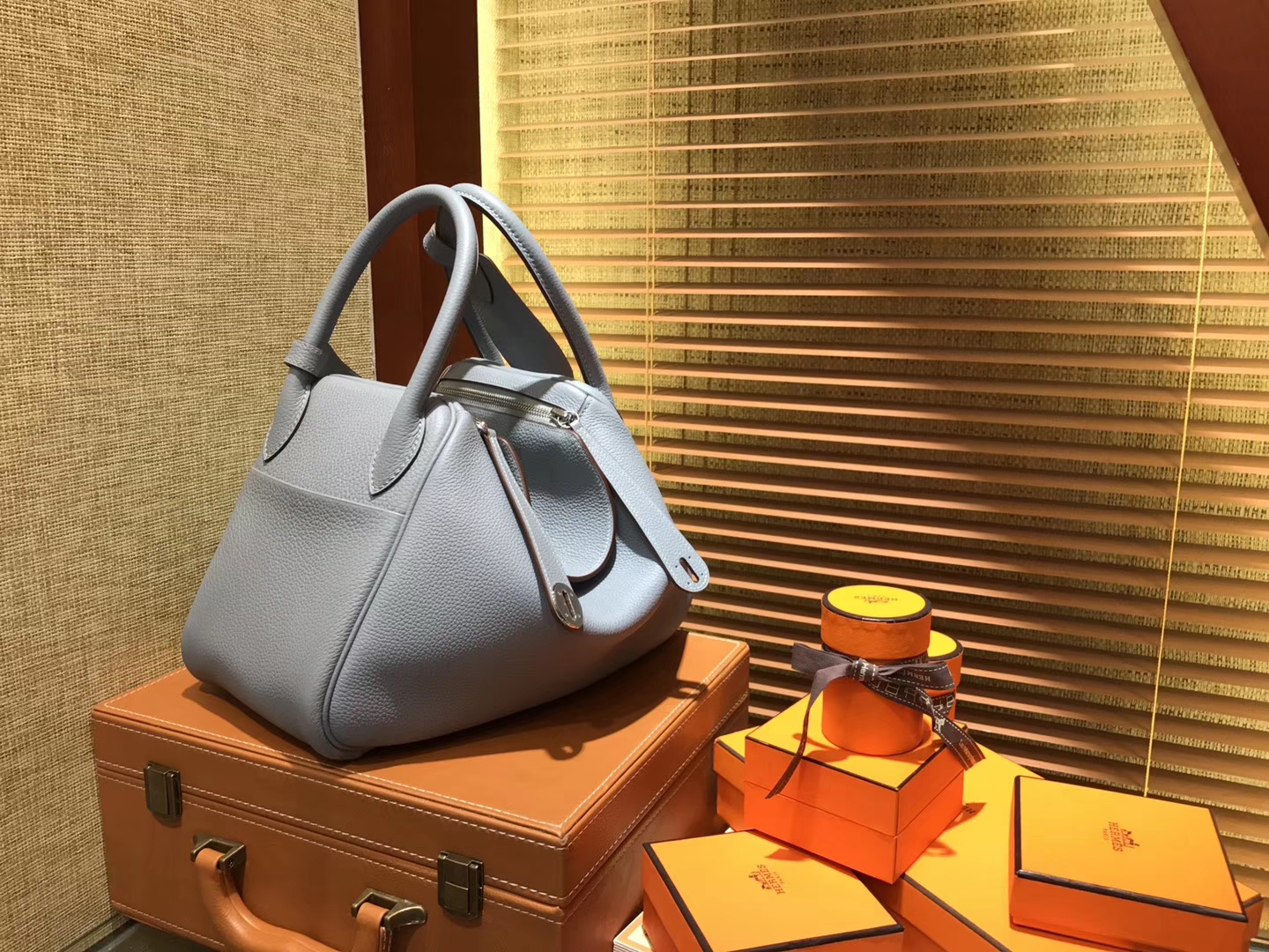 Hermès（爱马仕）Lindy琳迪包 亚麻蓝 德国进口togo牛皮 全手工缝制 银扣 30cm